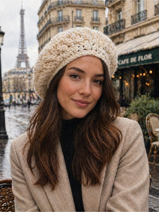 Accessories - Handmade Crochet Cream Beret euro BoHo coquette